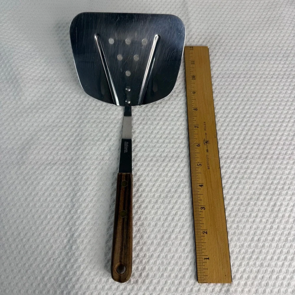 VTG Robinson Stainless USA Spatula Wood Handle Wide Curved Slotted Turner